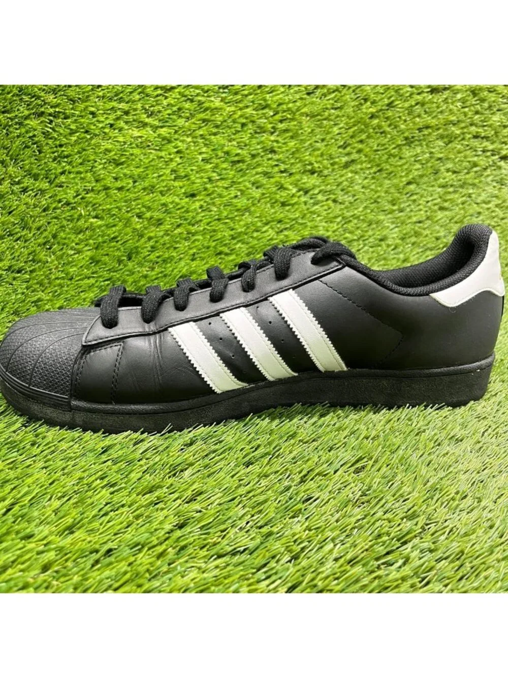 Adidas Superstar Mens Size 13 Black White Gold Athletic Leather Shoes Sneakers